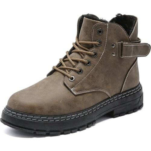 Men Outdoor Winter Snow Ankle Boots Martin Non-slip Short Plush Warm Walking Male Casual Flat Shoes Sneakers Fashion Lace Up