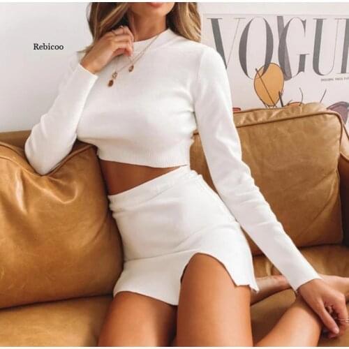 New Womens Knitting Skirt Suit Womens Costume Sweater Suit + Slim Skirt Two-Piece Tracksuit