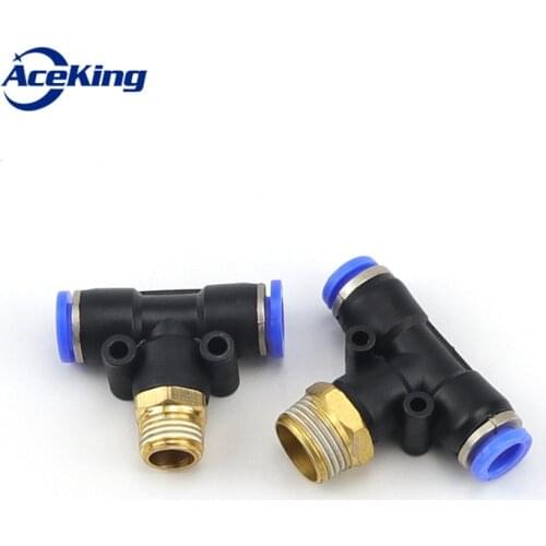 PB Base pipe T pb8-6 thread straight tee quick connection pneumatic hose quick insert straight 3-way plastic connector