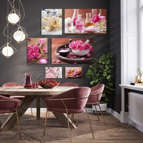 Pink Rose Petal Art Prints Poster, Vintage Art Plant Flower Food Canvas Painting, Nordic Style Gril Beauty Salon Home Wall Decor