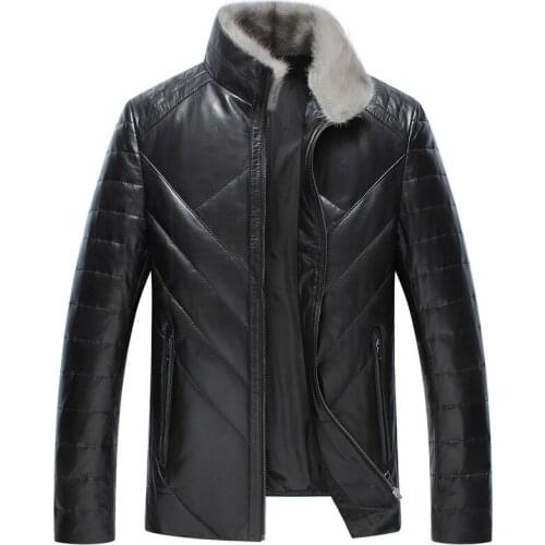 Winter New Luxury Genuine Leather Men Thick Warm Down Jacket Mink Fur Collar Outwear Clothes Sheepskin Coat LWL1072