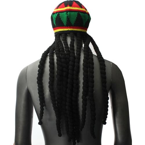Hip Hop Cap Knitted Wig Braid Hat Male Jamaican Bob Marley Rasta Beanie Winter Gorra Hombre Dreadlocks Reggae Czapka Zimowa