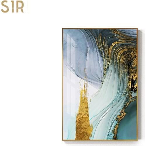 Modern Abstract Gold foil lines Green Canvas Art Paintings For Living Room Bedroom Posters And Prints Wall Poster Home Decor