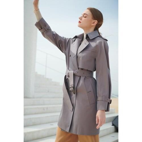 Grey cotton windbreaker womens middle and long British Wind sag anti wrinkle 2021 new short coat is tall