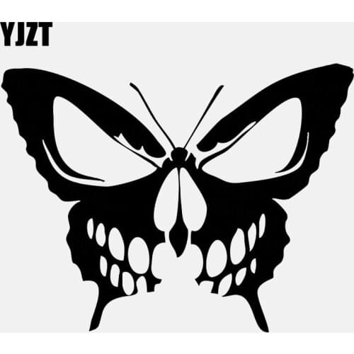 YJZT 14.5CM*11.1CM Butterfly Skull Vinyl Decal Car Sticker Die Cut Hearse Horror Rock Black/Silver C24-0045