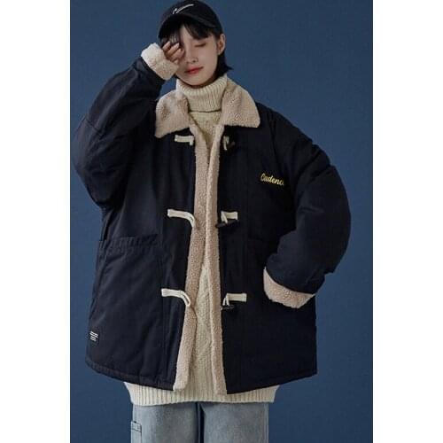 Women Jacket Thick Winter Koreaning Loose Horn Button Parka Imitation Lambswool Japanese Vintage Plus Size Female Overcoat A060
