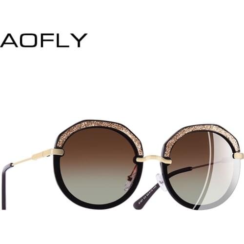 AOFLY BRAND DESIGN New Fashion Round Sunglasses Shining Frame Polarized Sunglasses Women Goggles UV400 A127