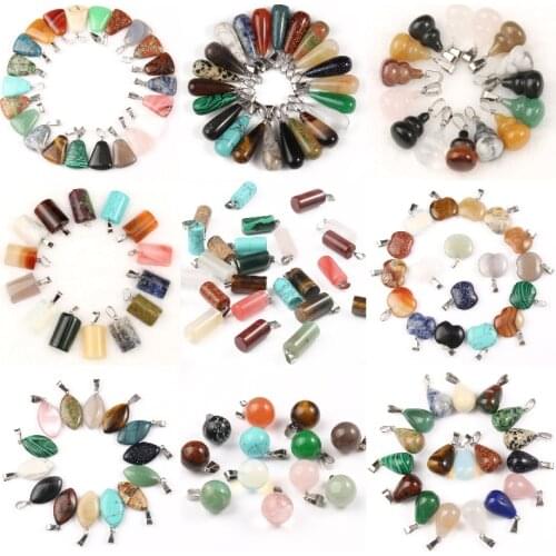 Wholesale 10pcs Mixed Natural Stone Pendant Apple Leaf Ball Charms Pendants for Jewelry Making Diy Bracelet Necklace Accessories