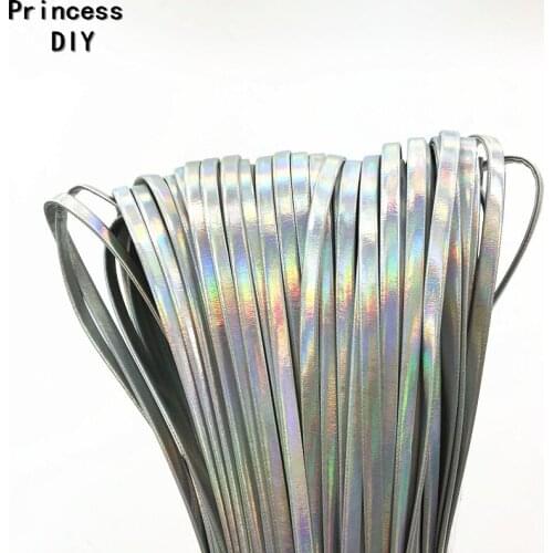 20M/Lot Jewelry Making Material 5mm PU Laser Silver Ribbon Shiny Faux Leather Cord Rope Bias DIY Bracelet Choker Necklace Craft