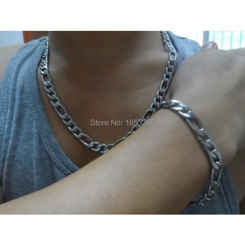 24''+9'' One Set Jewelry 9mm Huge Stainless Steel NK figaro chain Necklace & Bracelet Good Quality Gifts For Mens