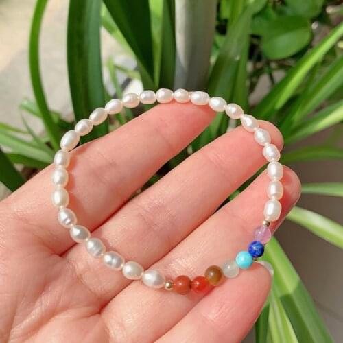 7 Chakra Stone Bracelets for Women Colorful Crystal Small Baroque Natural Freshwater Pearl Bracelets Wedding Healing Jewelry