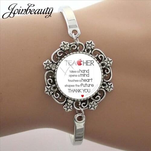 JOINBEAUTY Handmade Teachers' Day Bracelet 15mm Glass Cabochon Accessories Jewelry Bangles Thank Teacher Fashion Gifts CT671