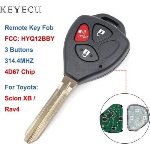 Keyecu Remote Car Key Fob 3 Buttons 314.4MHZ 4D67 Chip for Toyota Rav4 Scion XB 2008 2009 2009 2010 2011 2012 - HYQ12BBY