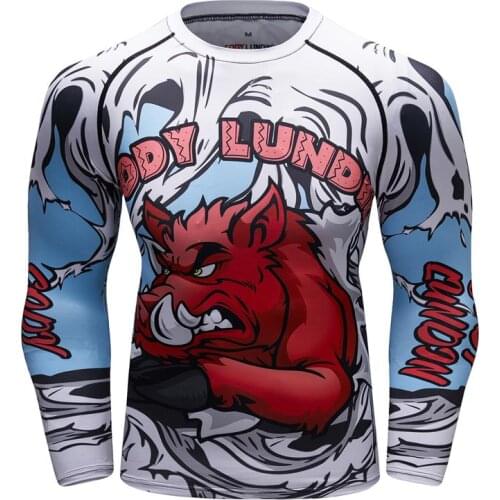 Men Compression Shirts 3d Anime Red wild boar T-shirt Printed Sleeves Fitness Long Sleeves Tight Men BJJ MMA T Shirt Rash Guard