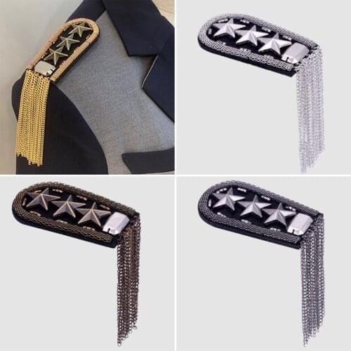 Five-pointed Star Tassel Epaulet Rhinestone Shoulder Board Costume Shoulder Badge Decor for Man Women