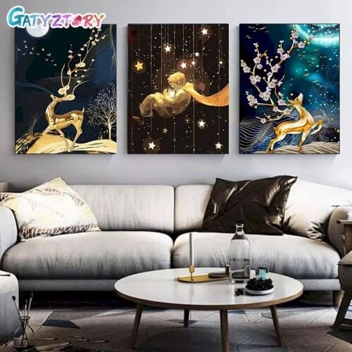 Gatyztory Painting By Numbers Animals Deer Picture Coloring On Canvas Acrylic Paint Kits Home Decor Artwork Decorative Frames
