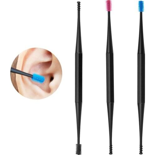 1pcs Soft Silicone Double Head Ear Pick Ear Clean Tool Double-ended Earpick Ear Wax Curette Remover Ear Cleaner Spiral Design