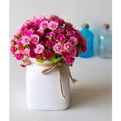 2Branch 7Forks 21Heads Artificial Roses Flower for Home Living Room Office Ornament Fake Flowers Christmas Wedding Party Decor