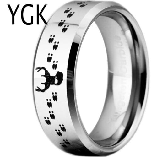 Anniversary Gift Ring Buck Deer Ring Hot Sales 8MM Hunting Buck&Deer Tracks Design New Mens Tungsten Wedding Ring