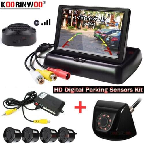 Koorinwoo Parktronic Wireless Parking Sensors 22mm Night vision 8 Lights Rear view Camera Back Up HD Dashboard Monitor Rear view
