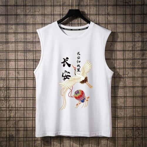 Summer Cotton Men Chinese Style Tank Tops Hooded Black White Singlets Sleeveless Fitness Vest Bodybuilding Casual Funny Muscle