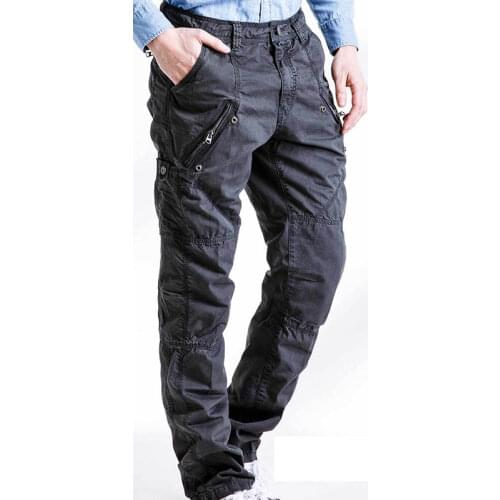 Male Spring Autumn Loose Straight Tube Cotton Long Trousers Outdoor Camping Sports Hunting Climbing Multi Pocket Overalls Pants