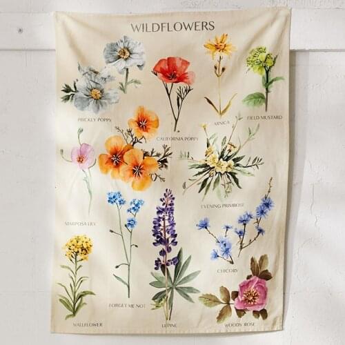 Wall Hanging Tapestry Botanical Wildflower Flower Reference Chart Hippie Bohemian Tapestries Colorful Psychedelic INS Home Decor