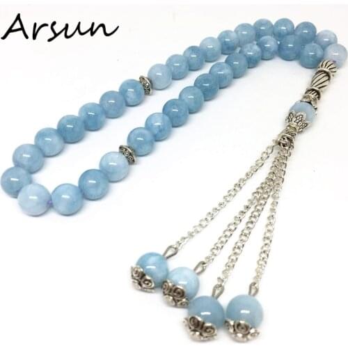 Natural Stone 8mm Muslim 33 Prayer Beads Islamic Allah Prayer Rosary Tesbih Islam Misbaha