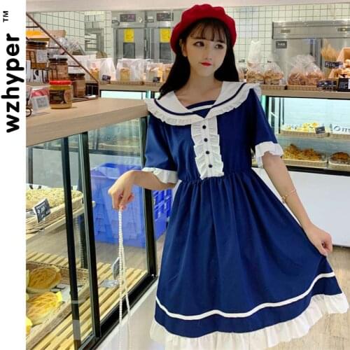 New Arrival Navy Style Half Sleeve Gothic Lolita Dress Soft Sisiter Lace Blue Dress Women Princess Dress Girl Halloween Costume