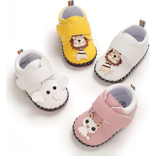 Newborn Baby Girls Shoes PU leather Buckle First Walkers With Animal cartoon Soft Soled Non-slip Crib Shoes