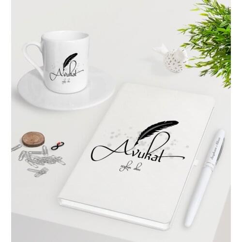 Personalized Lawyer White Notebook Pen Turkish coffee Cup Seti-6