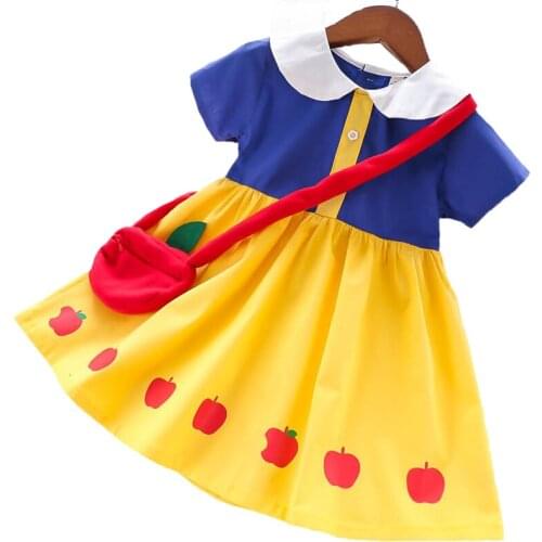 2021 New Summer Snow White Girls Dress With A Bag Turndown Collar Toddler Cute Dresses Children Birthday Christmas Present
