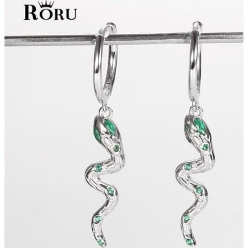 925 Sterling Silver Snake-shaped Animal Pendant with Green Zircon Hoop Earrings Fashion Retro Gorgeous Jewelry Wholesale Gift