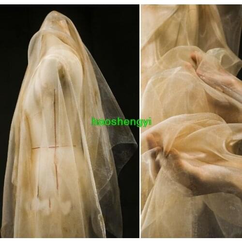 Rusty persimmon dyed pattern shimmer transparent plain gauze, literary retro dress clothing designer fabric