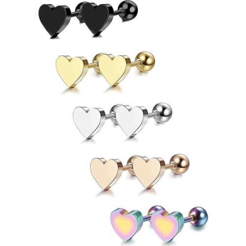 2Pcs Piercing Jewelry Tragus Stud Earrings Cartilage Helix Heart Shape Ear Studs Women Party Jewelry Gifts Vintage Trend Earring