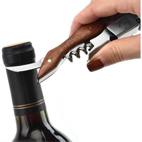 Wooden Handle Stainless Steel Wine Corkscrew Bar Beer Bottle Opener Multifunction Red Wine Opener Knife Kitchen Accessories