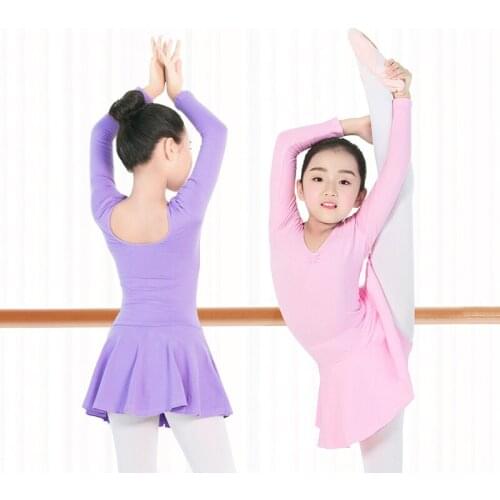 Girls Long Sleeve Ballet Dancer Leotard Girls Basic Cotton Dance Gymnastics Leotard Kids Ballerina Dress Dancing Wear Costumes