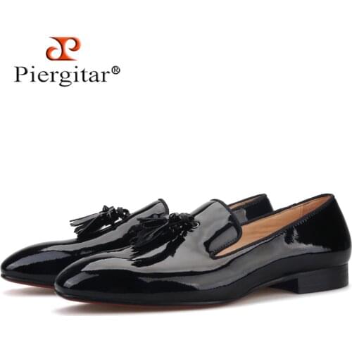 Piergitar new handmade men leather shoes with leather spikes tassel fashion party and wedding mens loafers plus size male flats