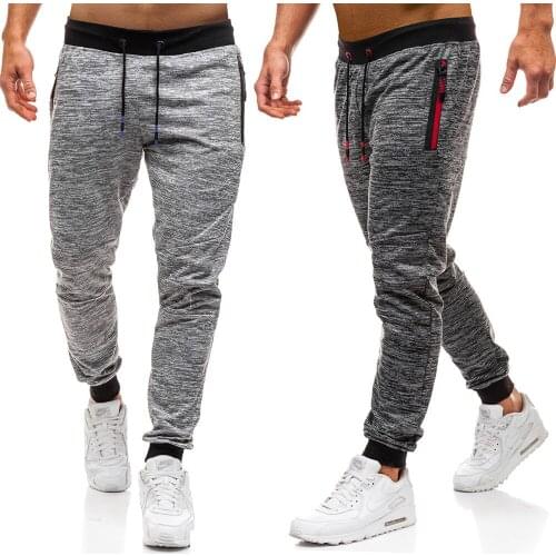 2021 Spring Men Running Gym Cotton Pants Jogging Joggers Training Sports Elastic Fitness Exercise Pants Zipper Pocket Clothes
