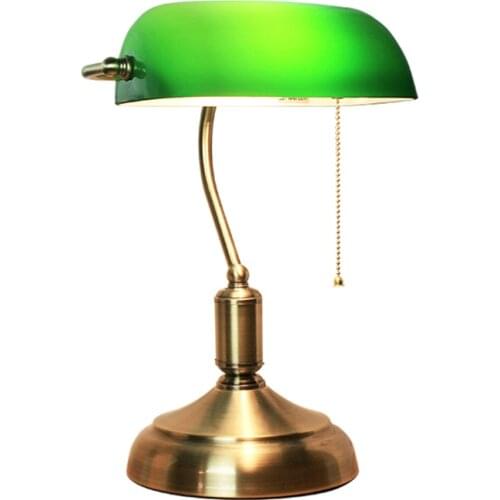 Vintage green glass lampshade table lamps classic bank lamp American study office decor lights bronze home lighting fixtures
