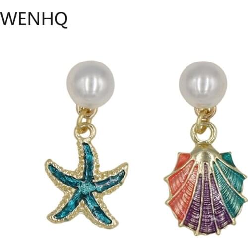 WENHQ Korea Style Clip on Earrings Women Party Prom Fashion Colorful Shell Star Ear Cuff Earrings Faux Pearl Earrings Jewelry
