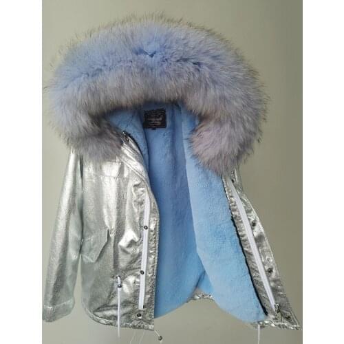 MAO MAO KONG 2021 Woman Winter Parkas Jacket Short Women Real Raccoon Fur Collar Hooded Coat Casual Faux Fur Liner Parka