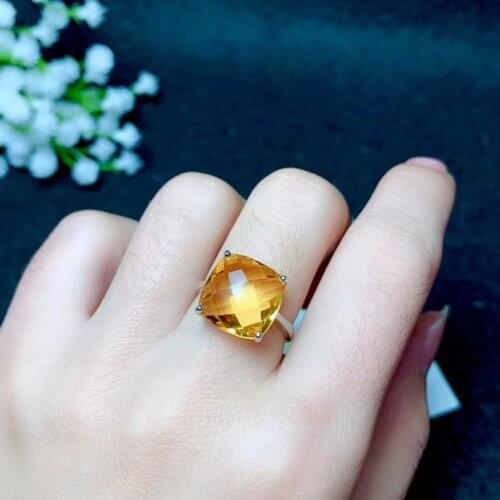 Attractive women ring yellow Citrine Ring silver jewelry 925 sterling silver square shape good color women party birthday gift