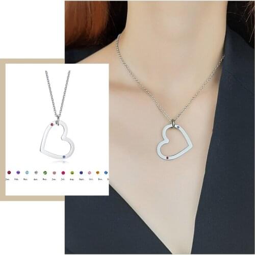 Romantic Heart Pendant Necklaces for Women with Personalized Birth Stones Option Birthday Anniversary Custom Gifts Jewelry