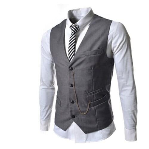 Classic Hot New Arrive 2020 Spring Business Mens Suit Vest Metal Chain V-necke Slim Fit Fashion Men Vest Male Casual Blazer Vest