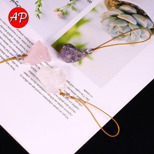 1PC Natural Rough Crystal Stone Pendant Rew Amethyst Keychains Rose Quartz Mobile Pendant Backpack Decoration Dangle Clasps