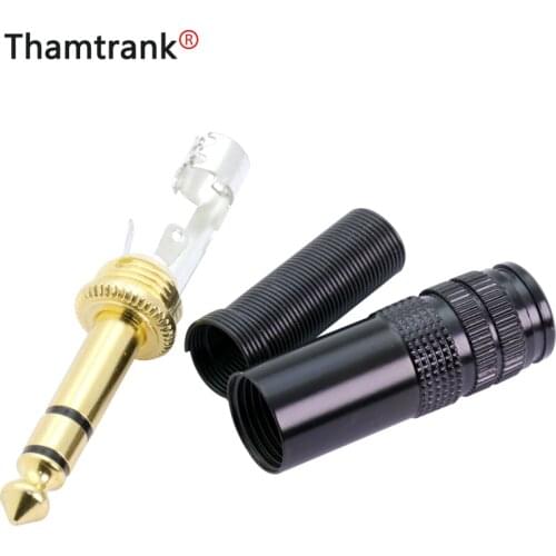 10pcs Phone Jack Unbalance Jack 6.35mm 3pole stereo Male plug Assembly wire Connector Smoothly plating Audio speaker with spring