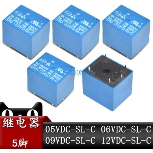 2PCS SRD-05VDC-SL-C relay 5V 6V 9V 12V control 10A 250V 5 foot 2 open and closed