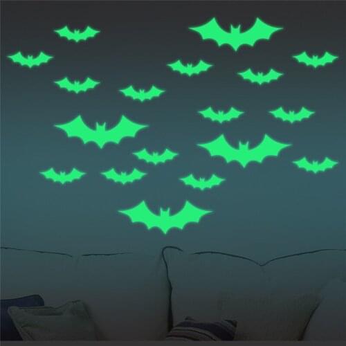 24pcs/ Set Luminous Wall Stickers Halloween Bats Decor Decals Kids Children Home Room Cartoon Decoration Наклейки На Стену