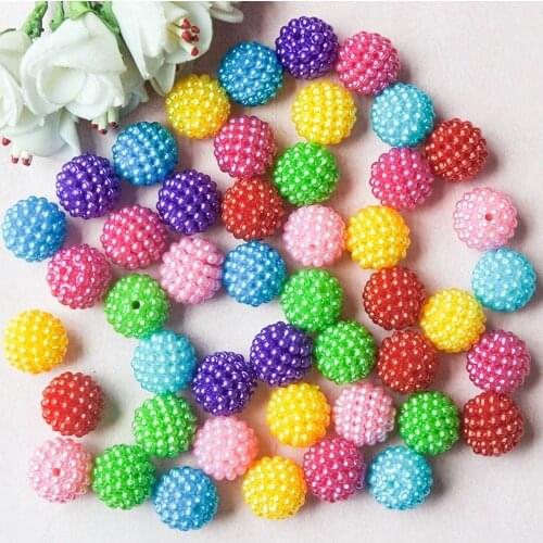 Mix 30 PCS 14 mm imitation pearl round beads jewelry detachable waxberry internal hole random delivery